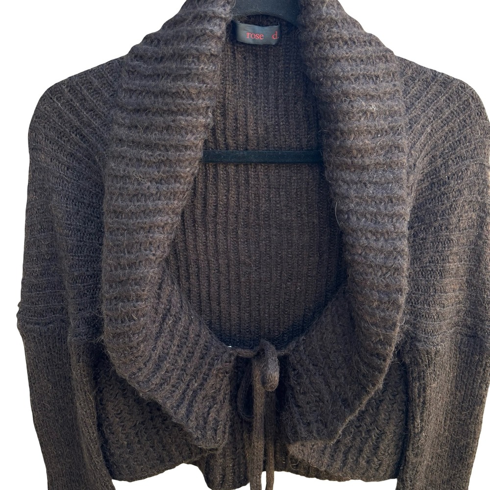Rose D. Whimsigoth Ribbed Mohair Blend Tie Front Bolero Shrug Cardigan Brown 40